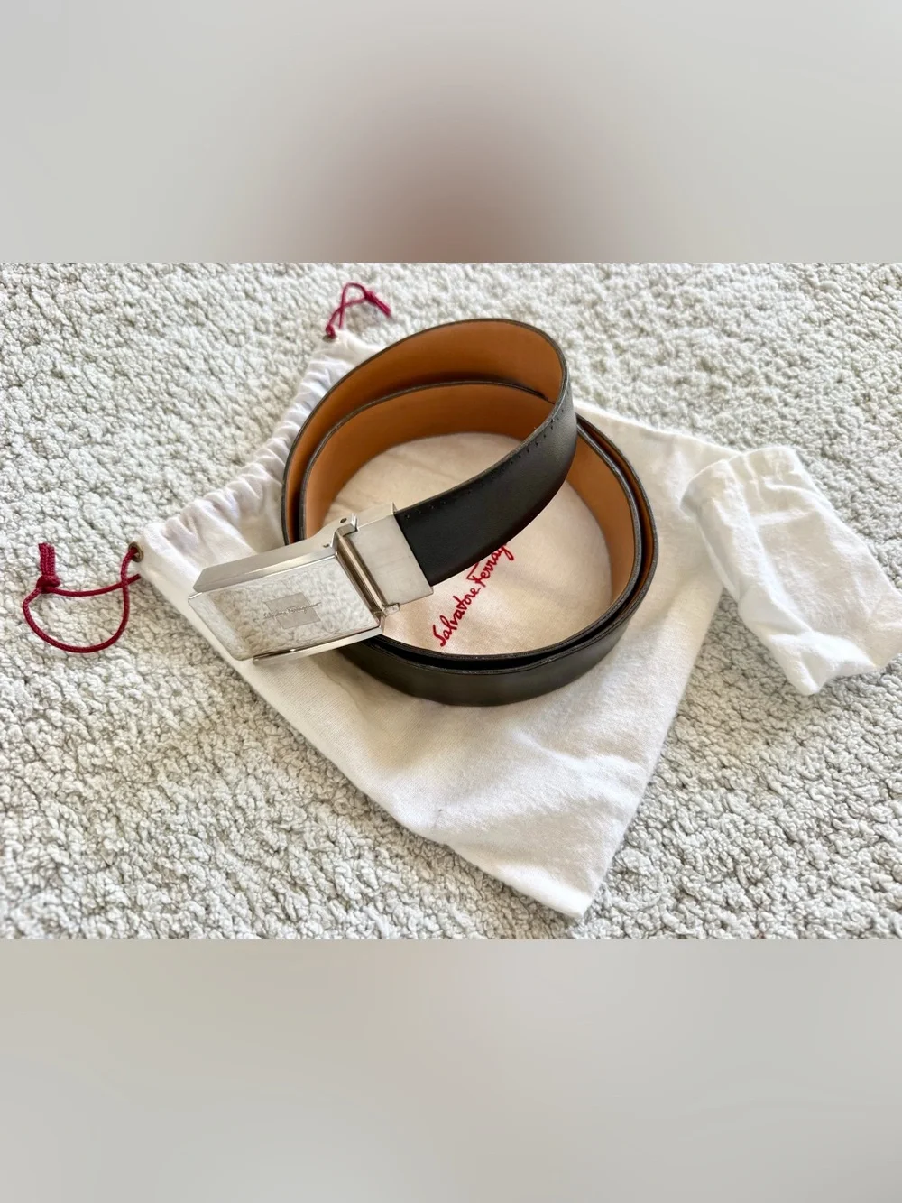 Salvatore Ferragamo Black Leather Belt with Silver Buckle 35”